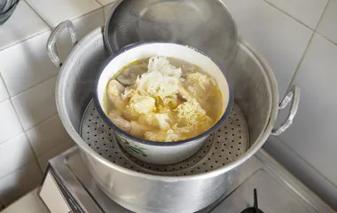 A delicious diet meal with hot noodles and steamed dumplings13